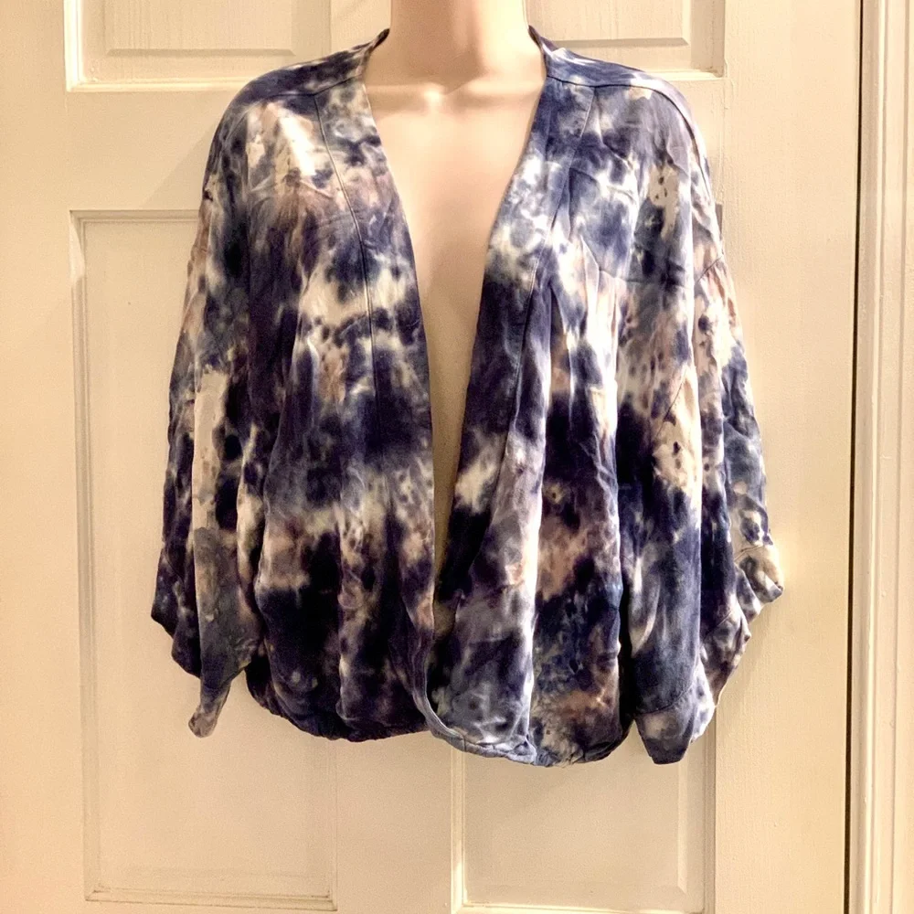 Revolve Young, broke and fabulous blue tie died Tia blouse cross front - Picture 4 of 6
